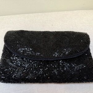 Vintage Black Beaded Evening Handbag Purse Handmade